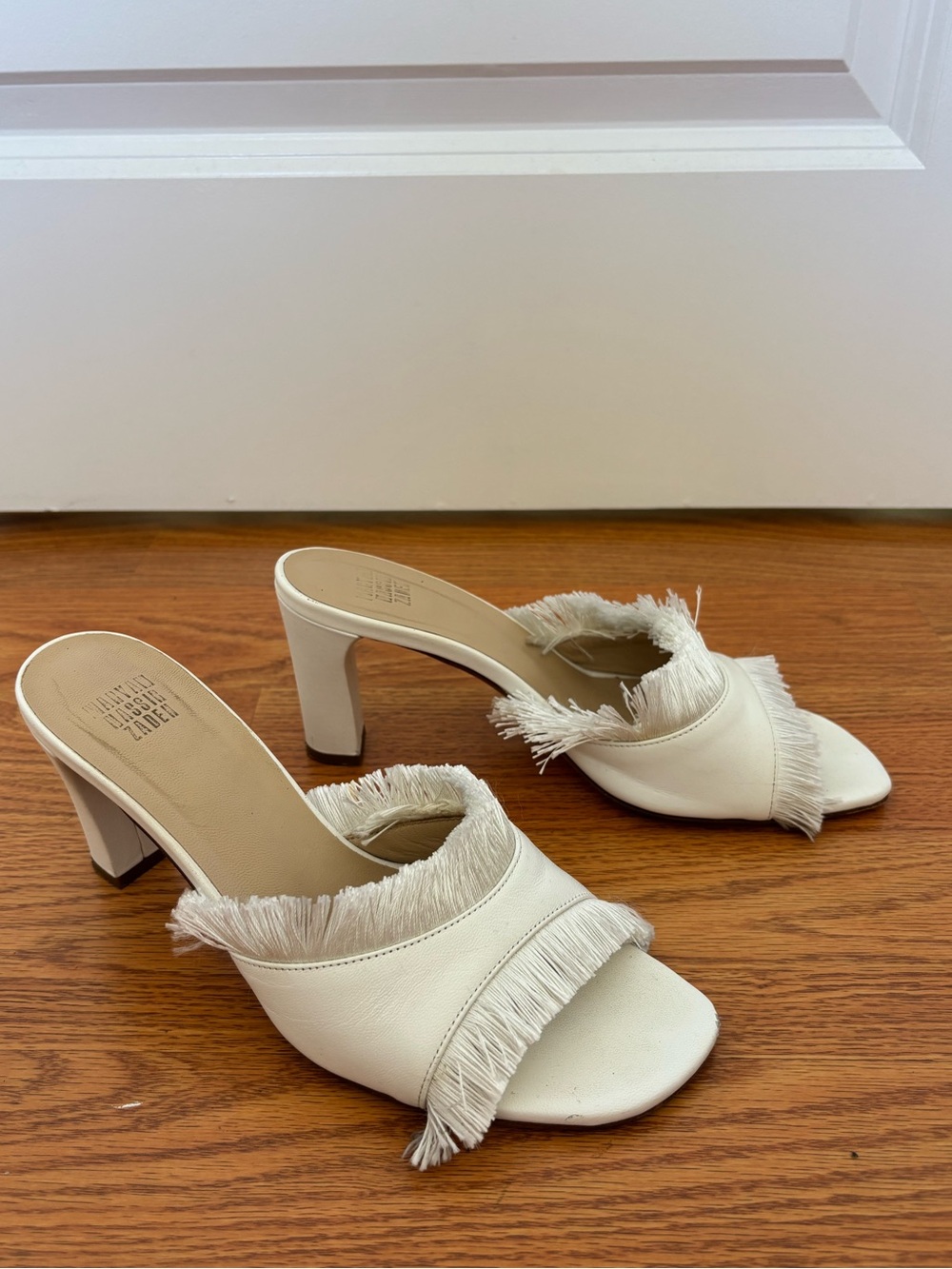 Maryam Nassir Zadeh White Fringed Open-Toe Heeled Mules
